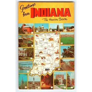 Map Postcard Greetings From Indiana The Hoosier State Multi View Vintage Retro